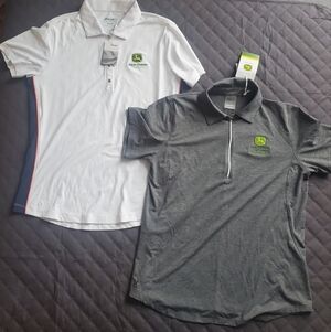 John Deere White & Charcoal Polo Shirts with Logo